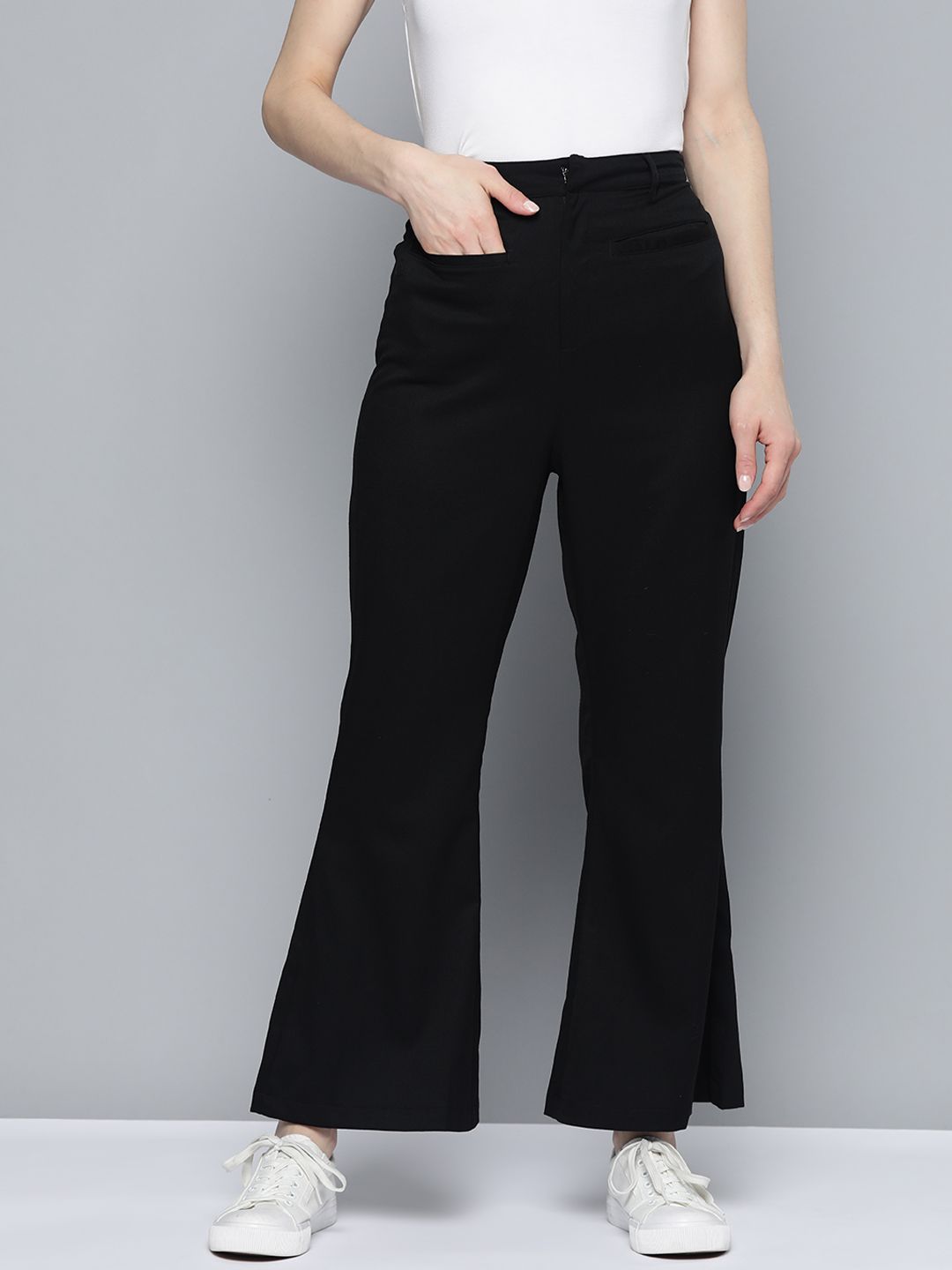 Mast & Harbour Women Black Bootcut Trousers Price in India