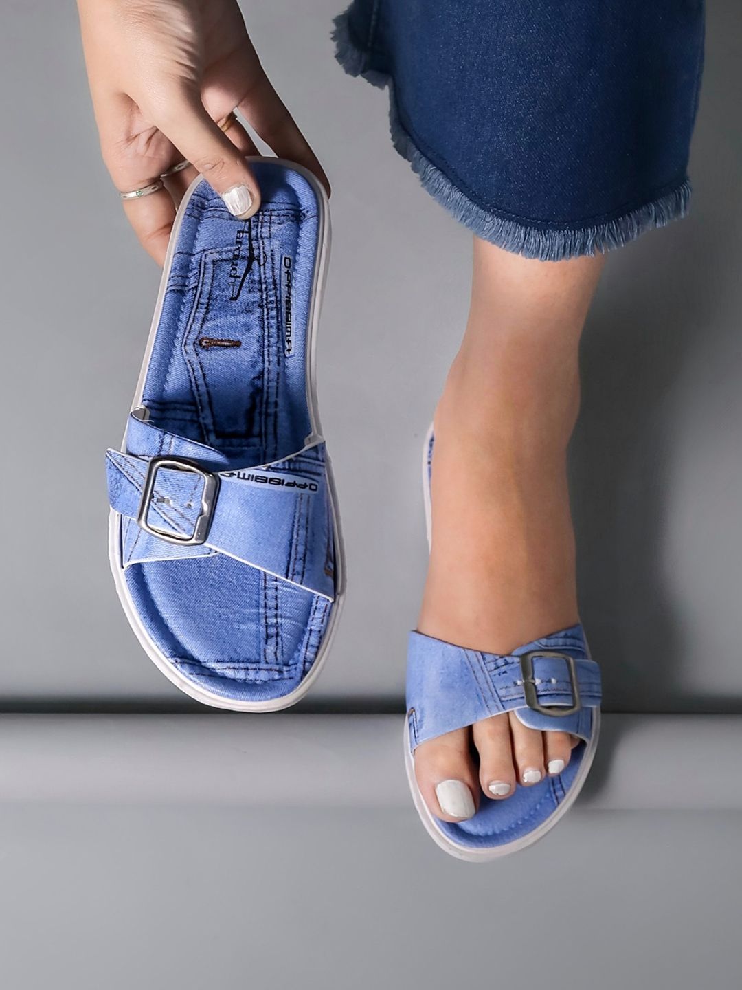 Brauch Women Blue & Steel Printed Sliders