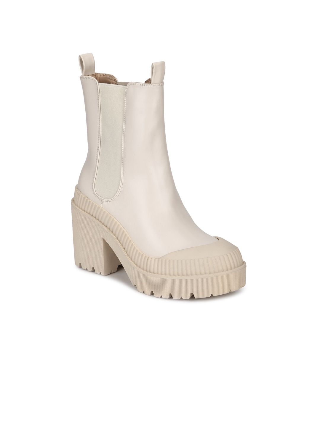 Truffle Collection Beige PU High-Top Platform Heeled Boots Price in India