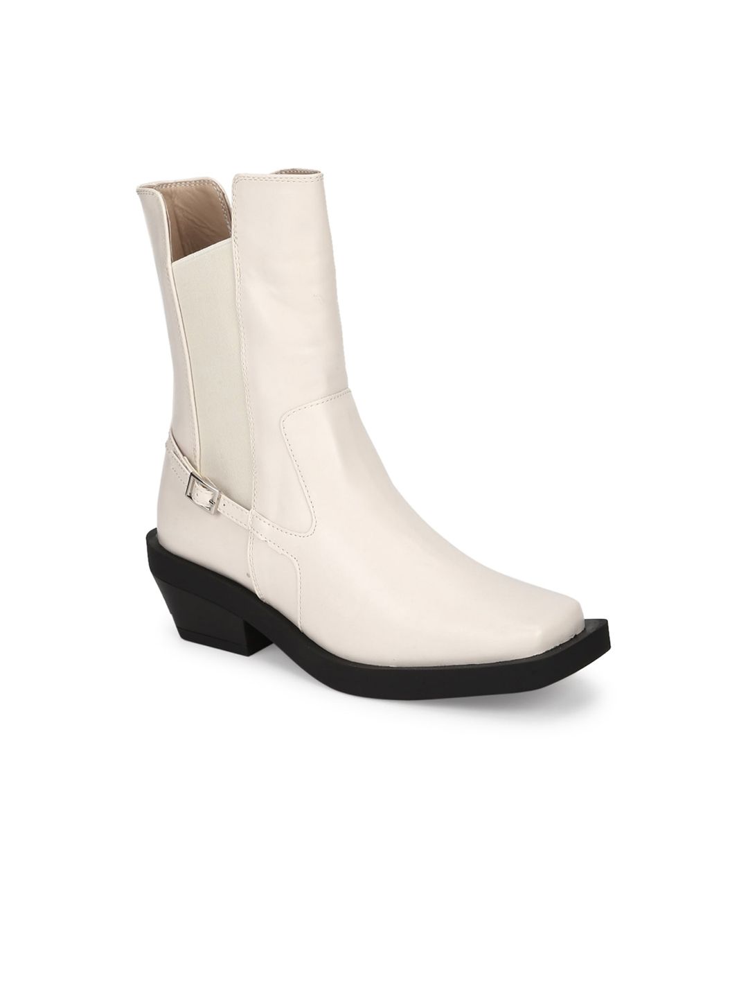Truffle Collection Beige PU Block Heeled Boots Price in India