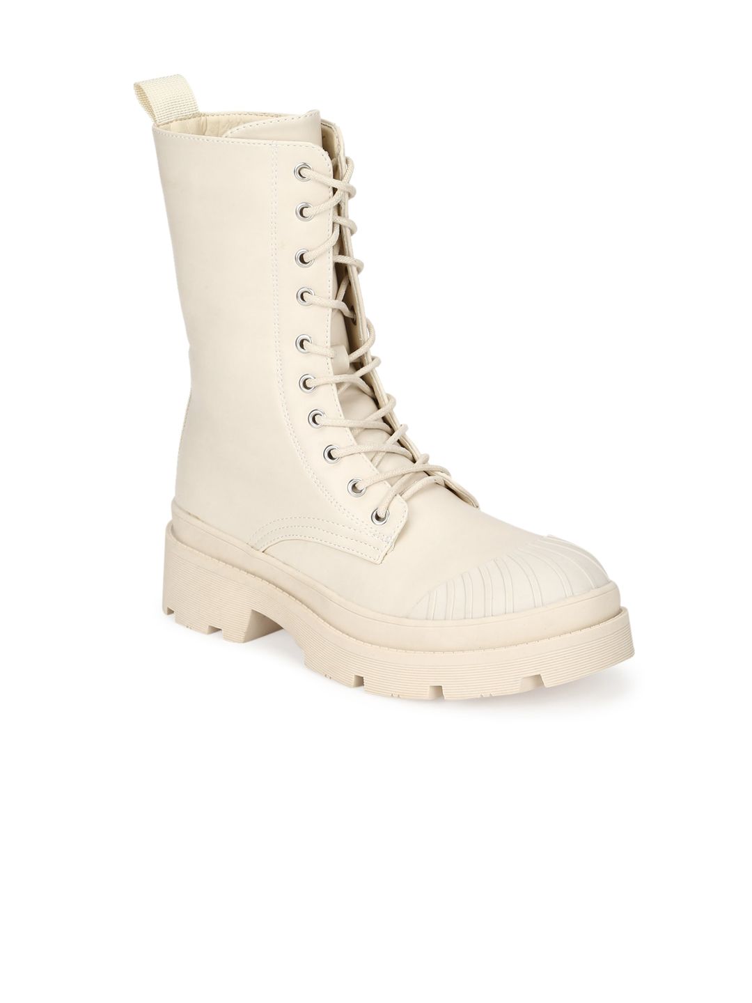 Truffle Collection Off White PU High-Top Platform Heeled Boots Price in India