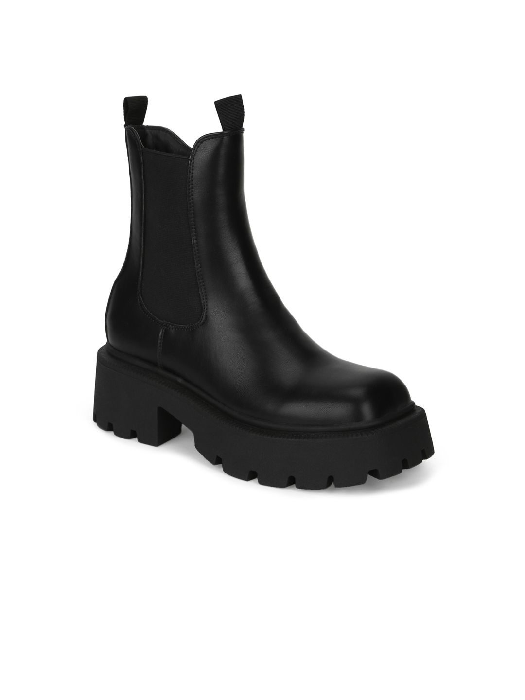 Truffle Collection Black PU Platform Heeled Boots Price in India