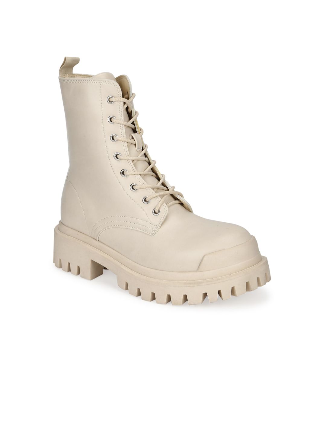 Truffle Collection Beige PU High-Top Platform Heeled Boots Price in India
