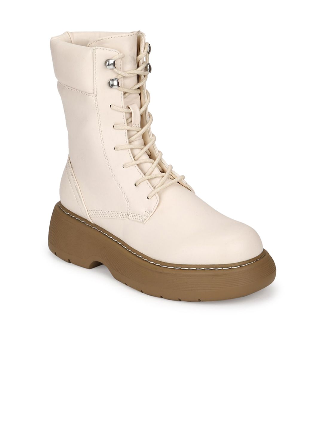 Truffle Collection Beige PU Comfort Heeled Boots Price in India
