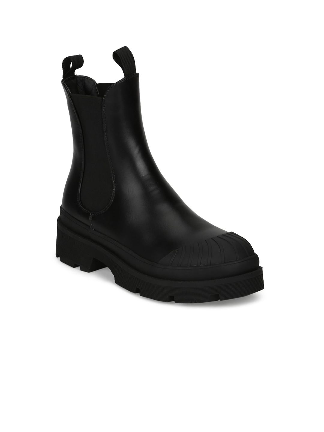 Truffle Collection Black PU Comfort Heeled Boots Price in India