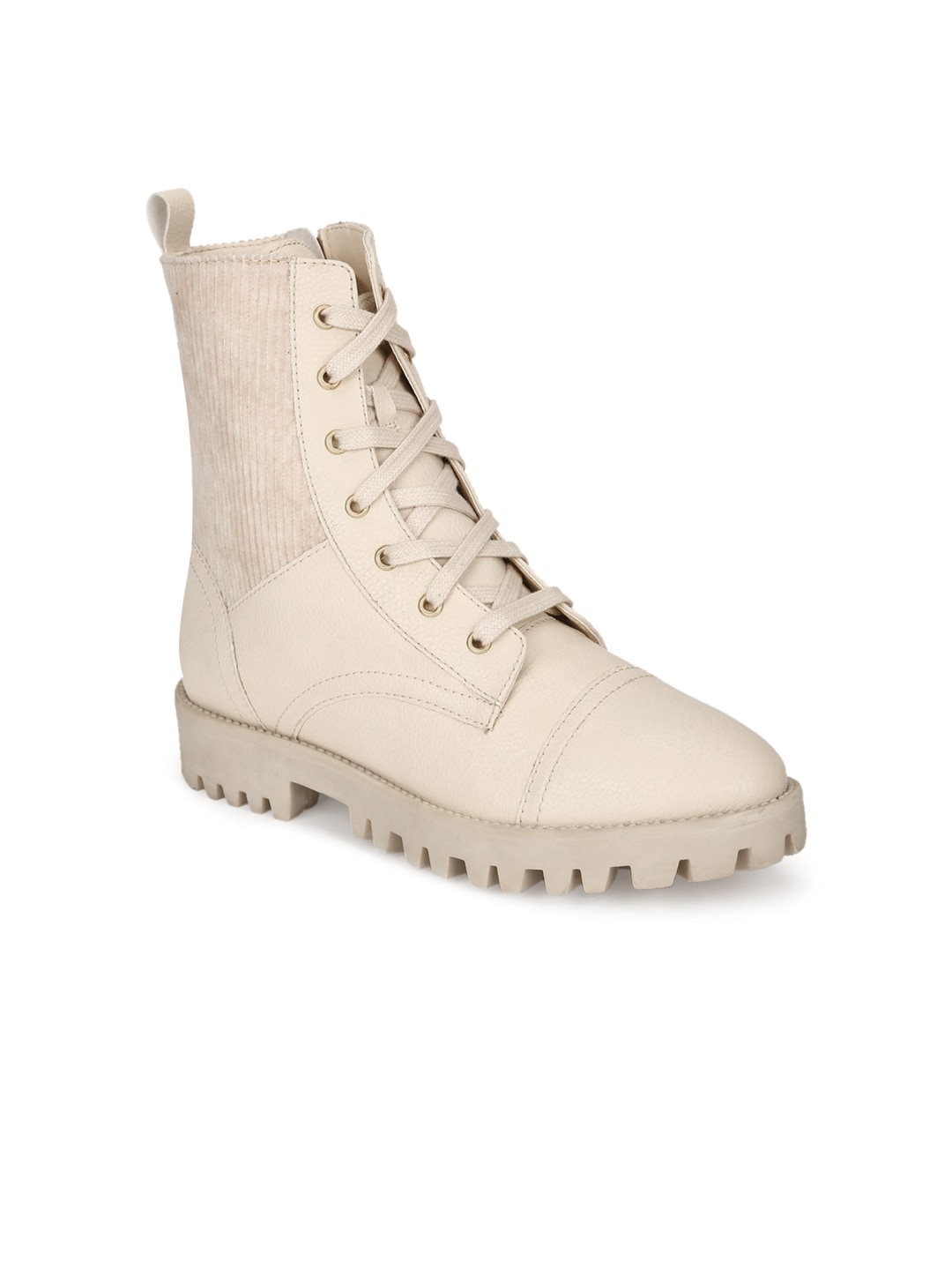 Truffle Collection Cream-Coloured Solid High-Top Platform Heeled Boots Price in India