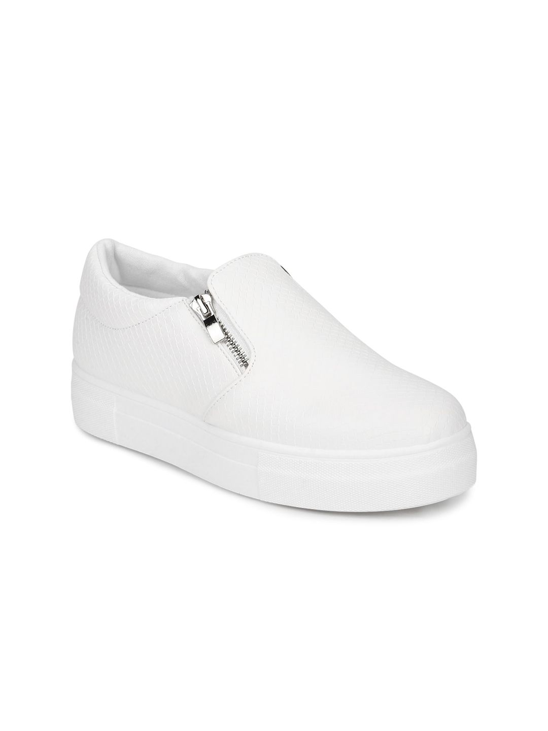 Truffle Collection Women White Textured PU Flatforms Price in India