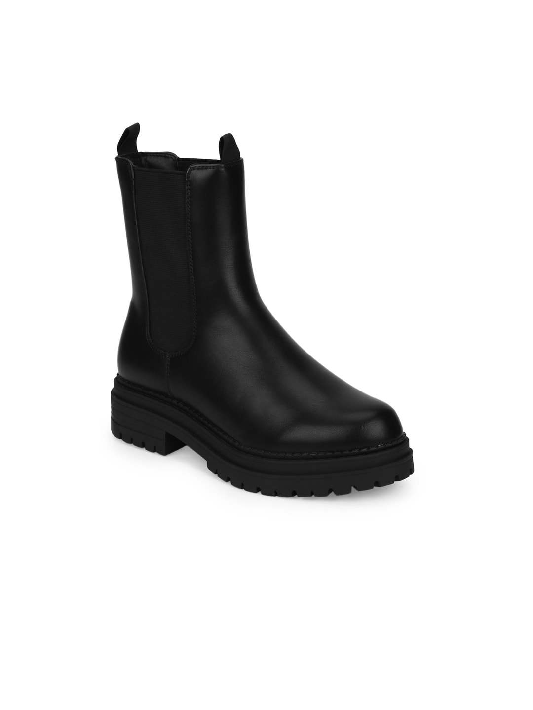 Truffle Collection Black Solid High-Top Block Heeled Boots Price in India