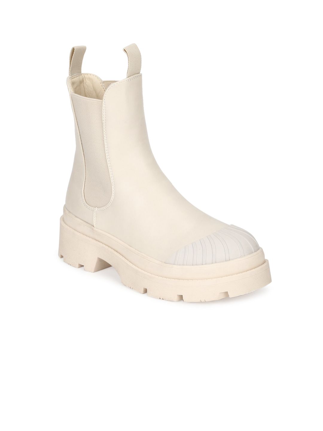 Truffle Collection Beige Textured Platform Heeled Boots Price in India