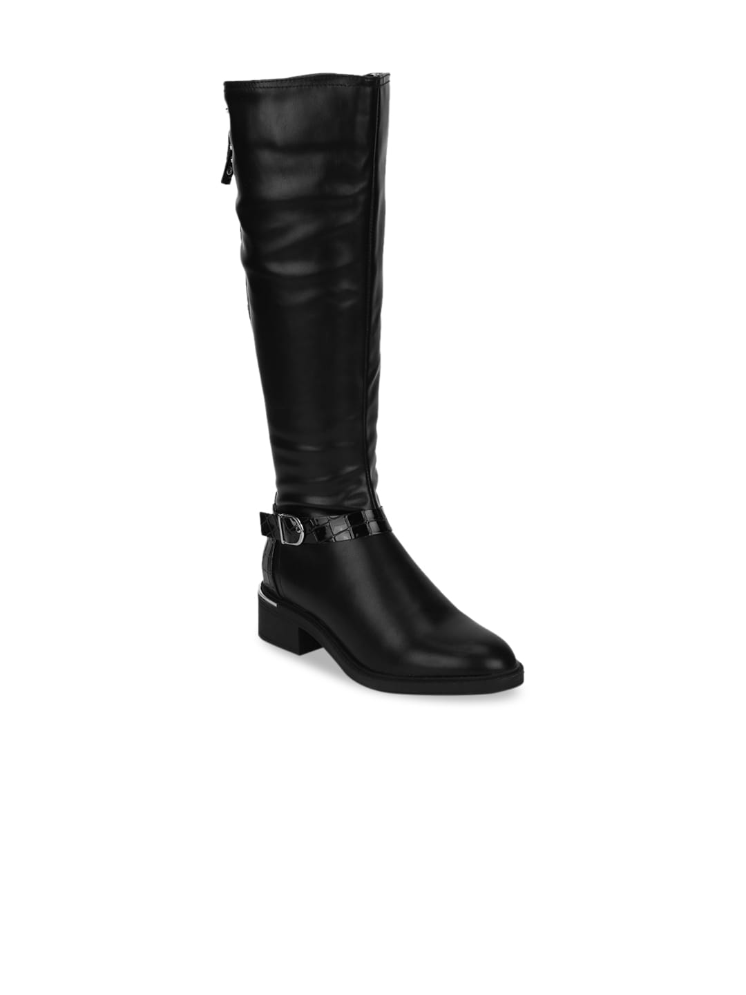 Truffle Collection Black Solid Block Heeled Boots with Buckles Price in India