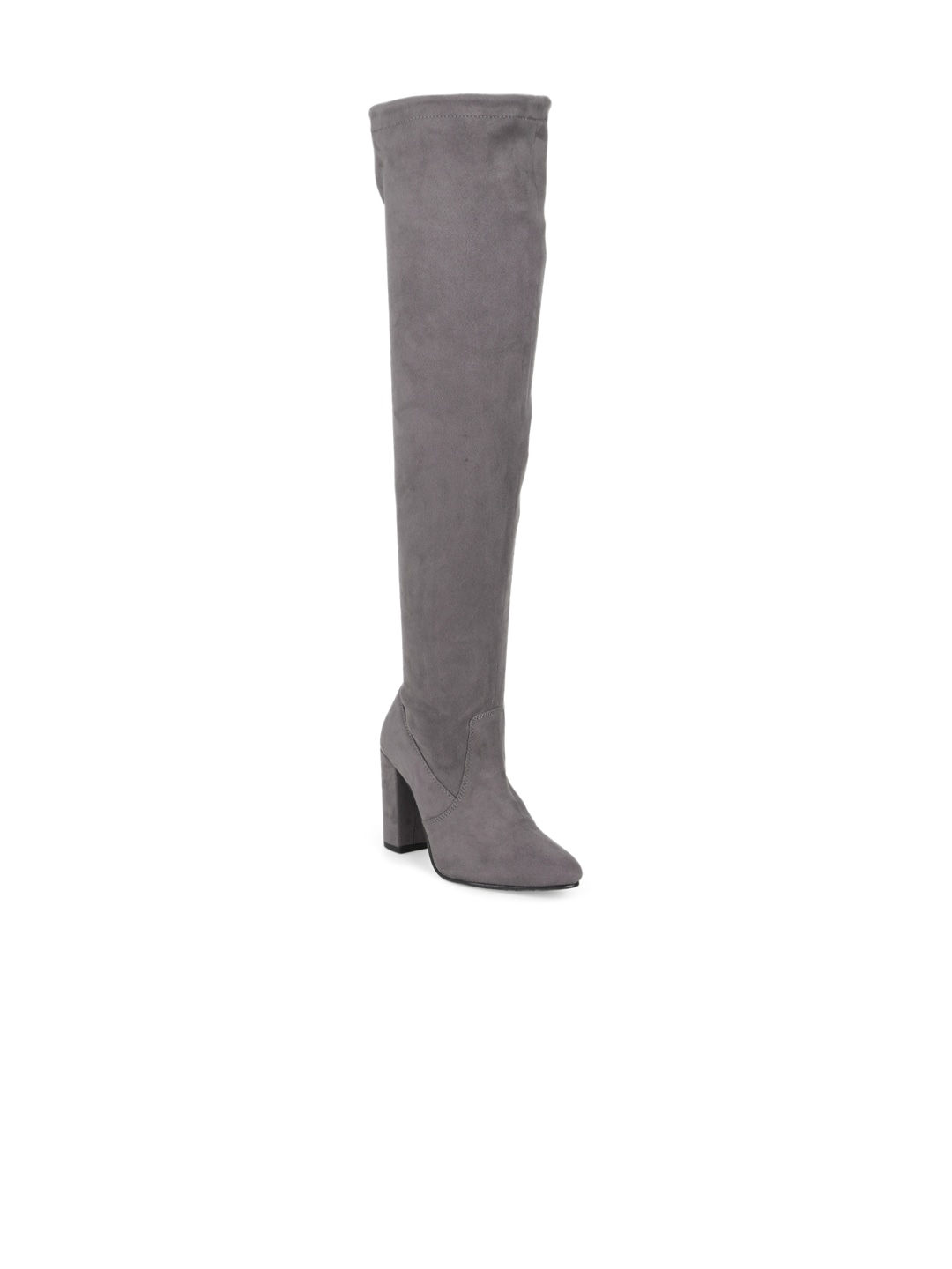 Truffle Collection Grey Textured High-Top Block Heeled Boots Price in India