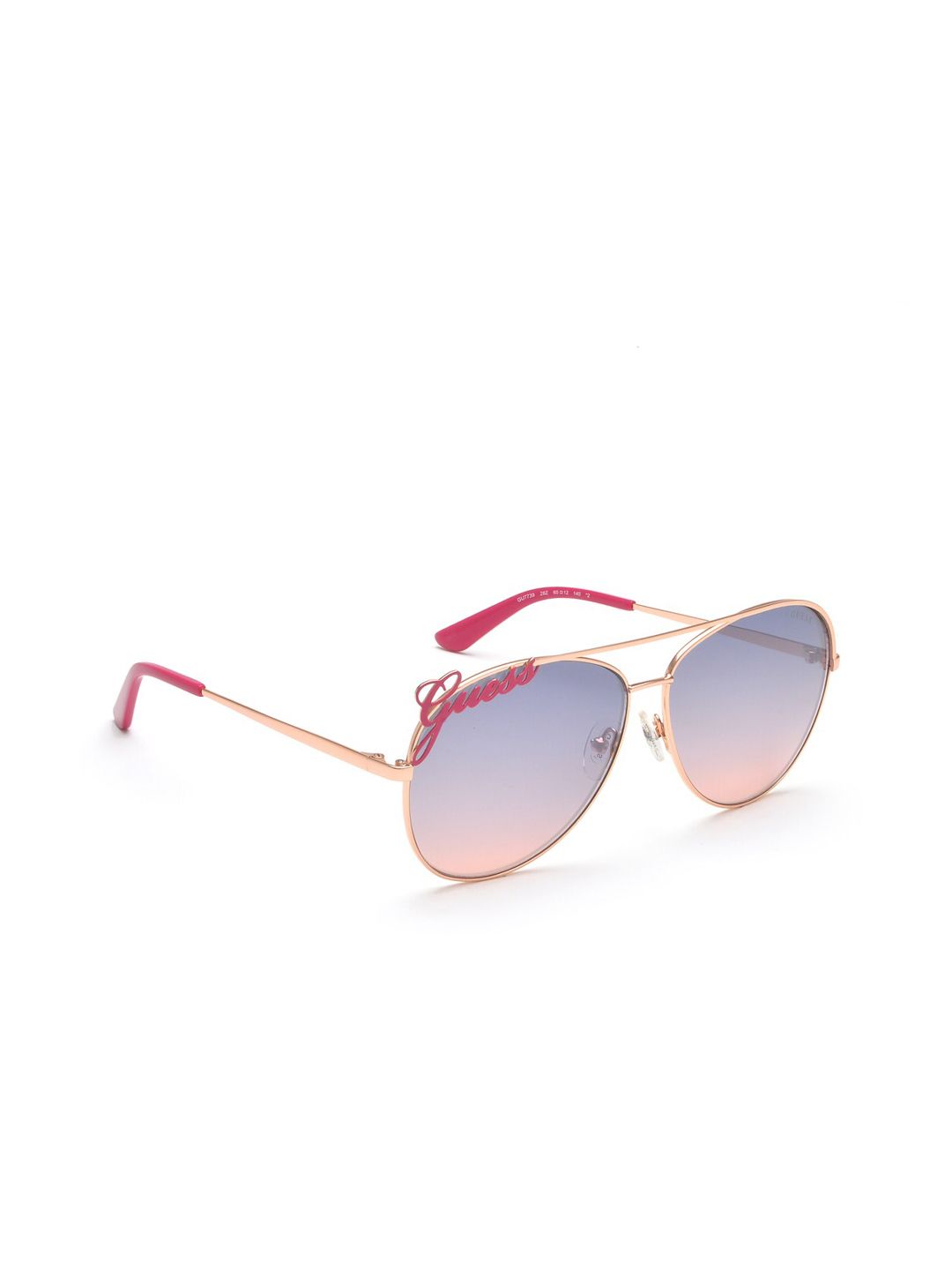 GUESS Women Blue Lens & Gold-Toned Aviator Sunglasses with Polarised Lens Price in India