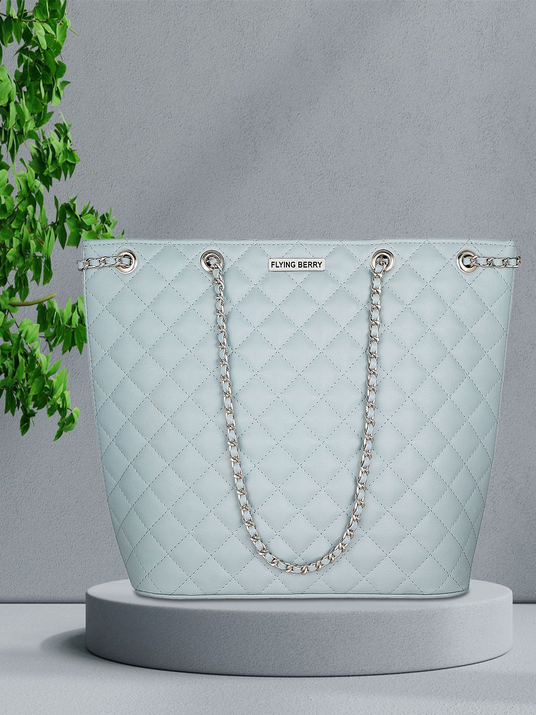 FLYING BERRY Blue Textured PU Bucket Shoulder Bag with Quilted Price in India