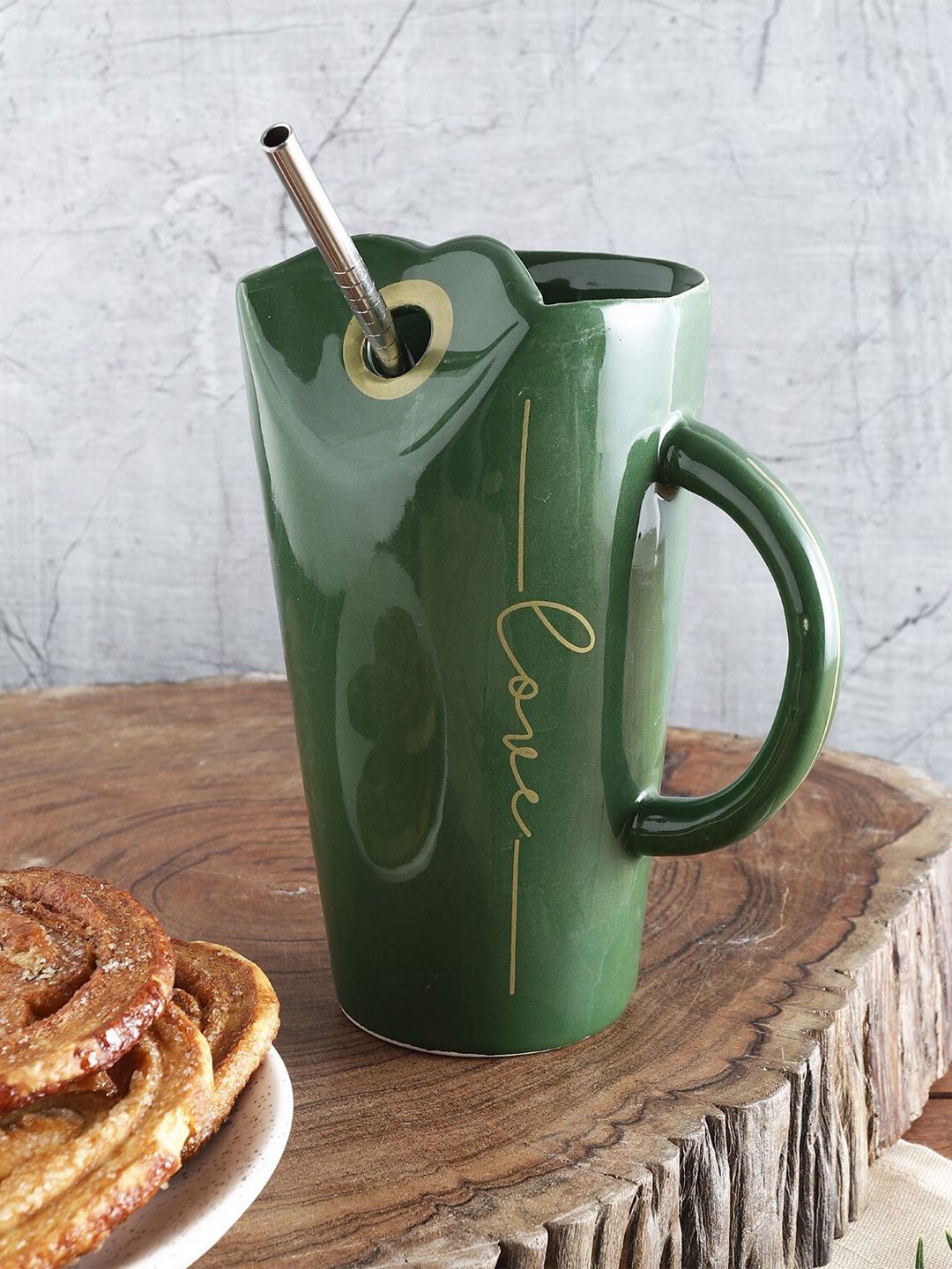 The Decor Mart Green & Gold-Toned Printed Ceramic Glossy Mugs Price in India