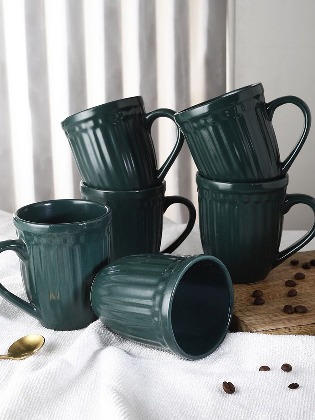 The Decor Mart Set Of 6 Blue Textured Ceramic Coffee Mug Price in India