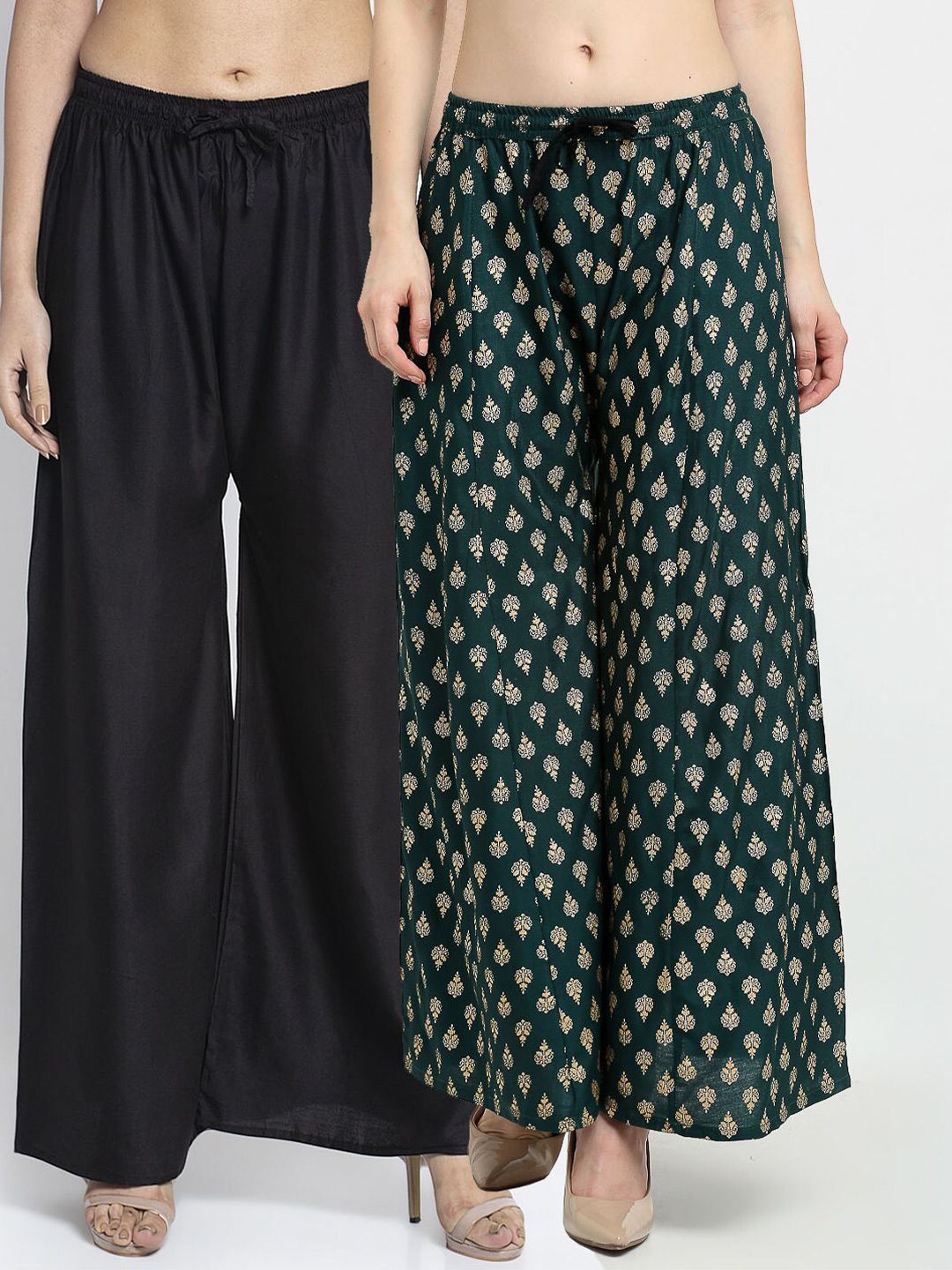 GRACIT Women Black & Green Pack Of 2 Flared Ethnic Palazzos Price in India