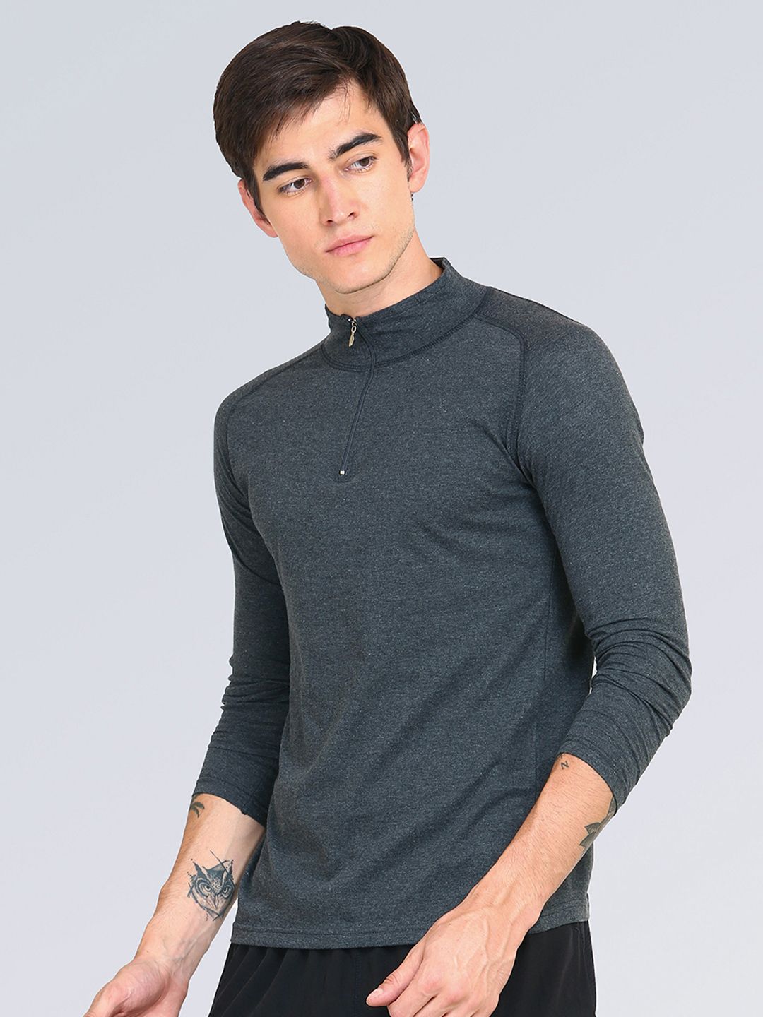 Buy appulse Men Charcoal Grey 1/4 Zipper High Neck T-Shirt