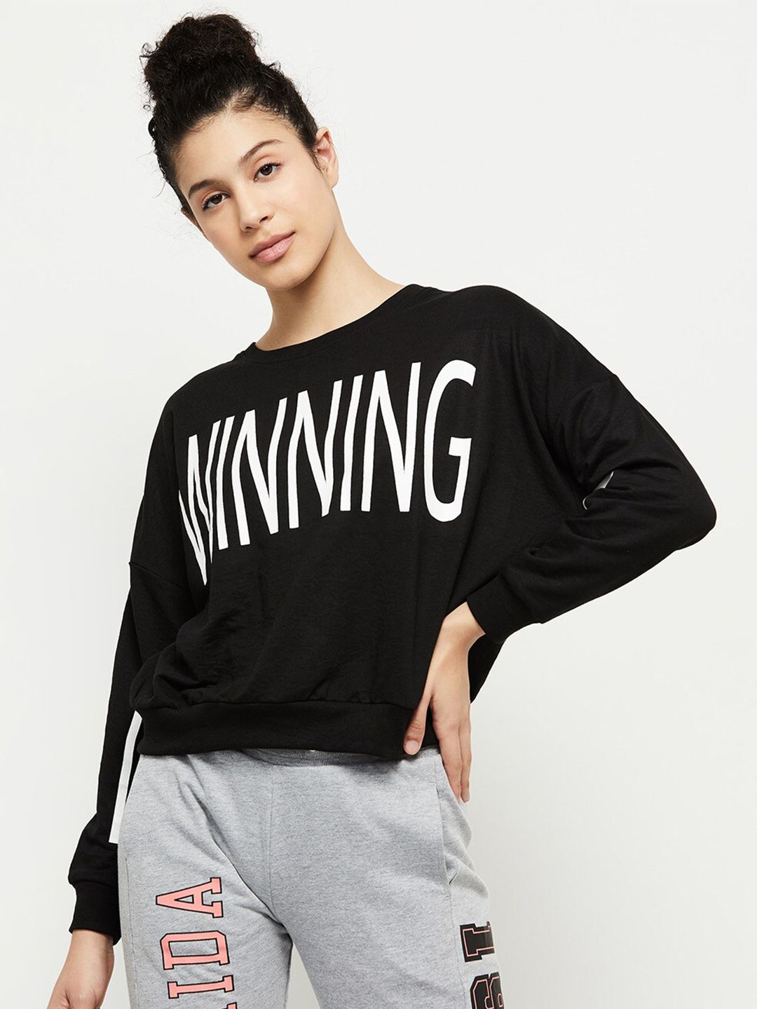 max Women Black Printed Sweatshirt Price in India