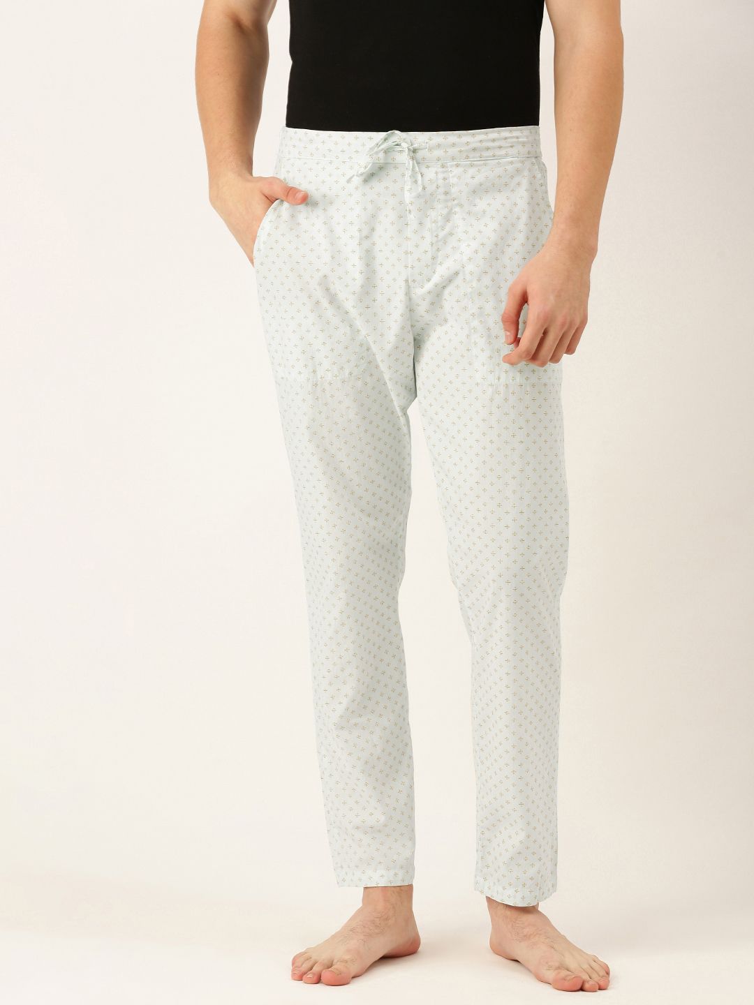 Peter England Men White Printed Pure Cotton Lounge Pants