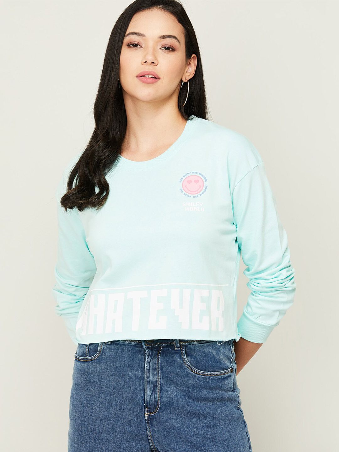 SmileyWorld Women Green Printed Sweatshirt Price in India