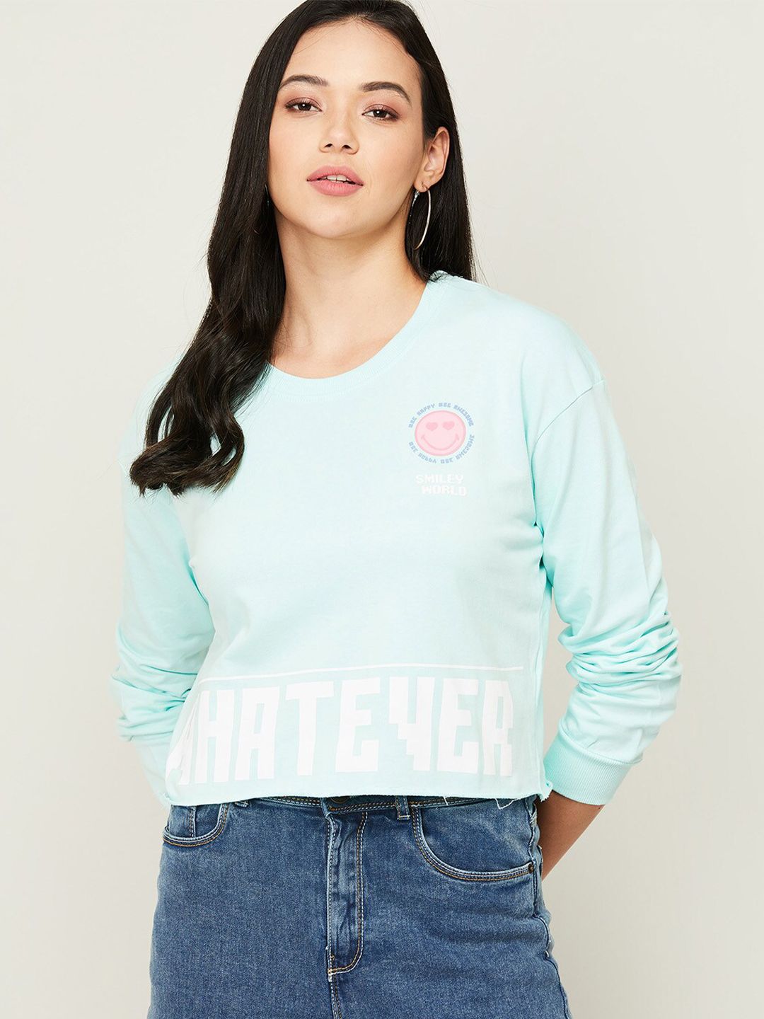 SmileyWorld Women Green Printed Sweatshirt Price in India