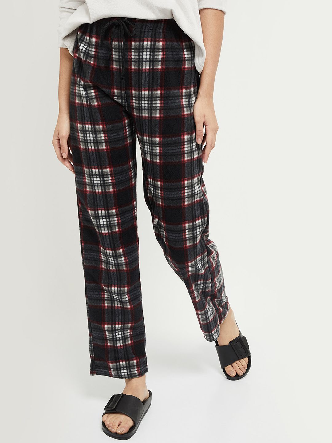 max Women Black & White Checked Lounge Pants Price in India