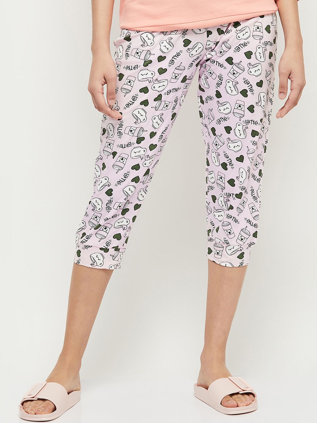 max Women Lavender & Green Printed Cotton Lounge Capris Price in India
