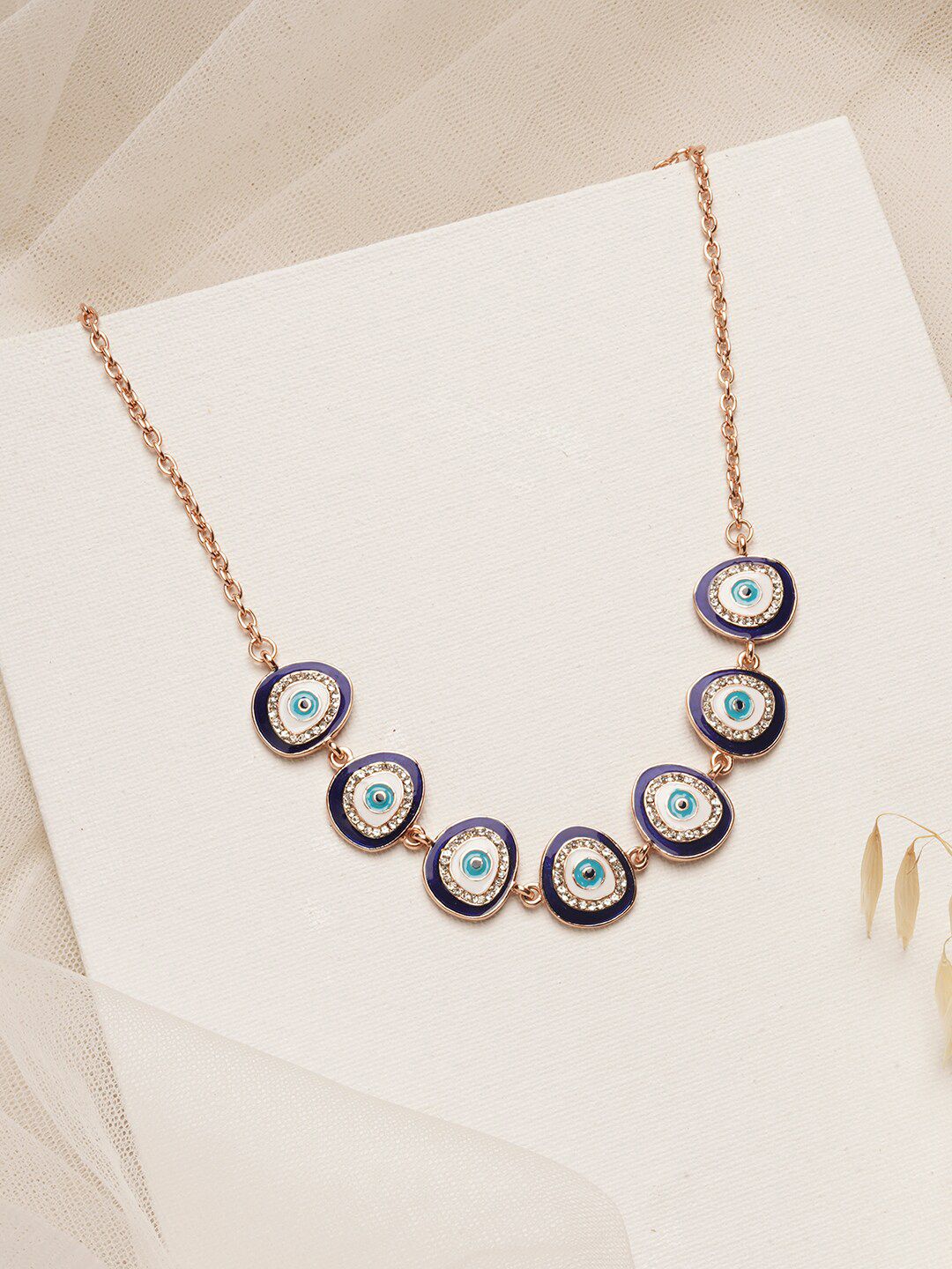 JOKER & WITCH Gold-Toned & Blue Brass Fortuna Blue Evil Eye Necklace Price in India