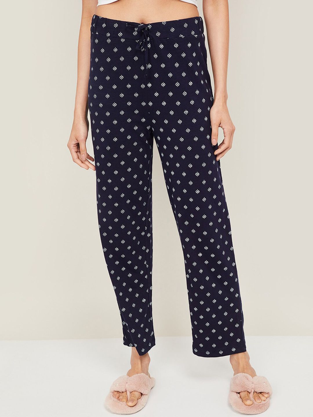Ginger by Lifestyle Women Navy Blue Printed Cotton Lounge Pants Price in India