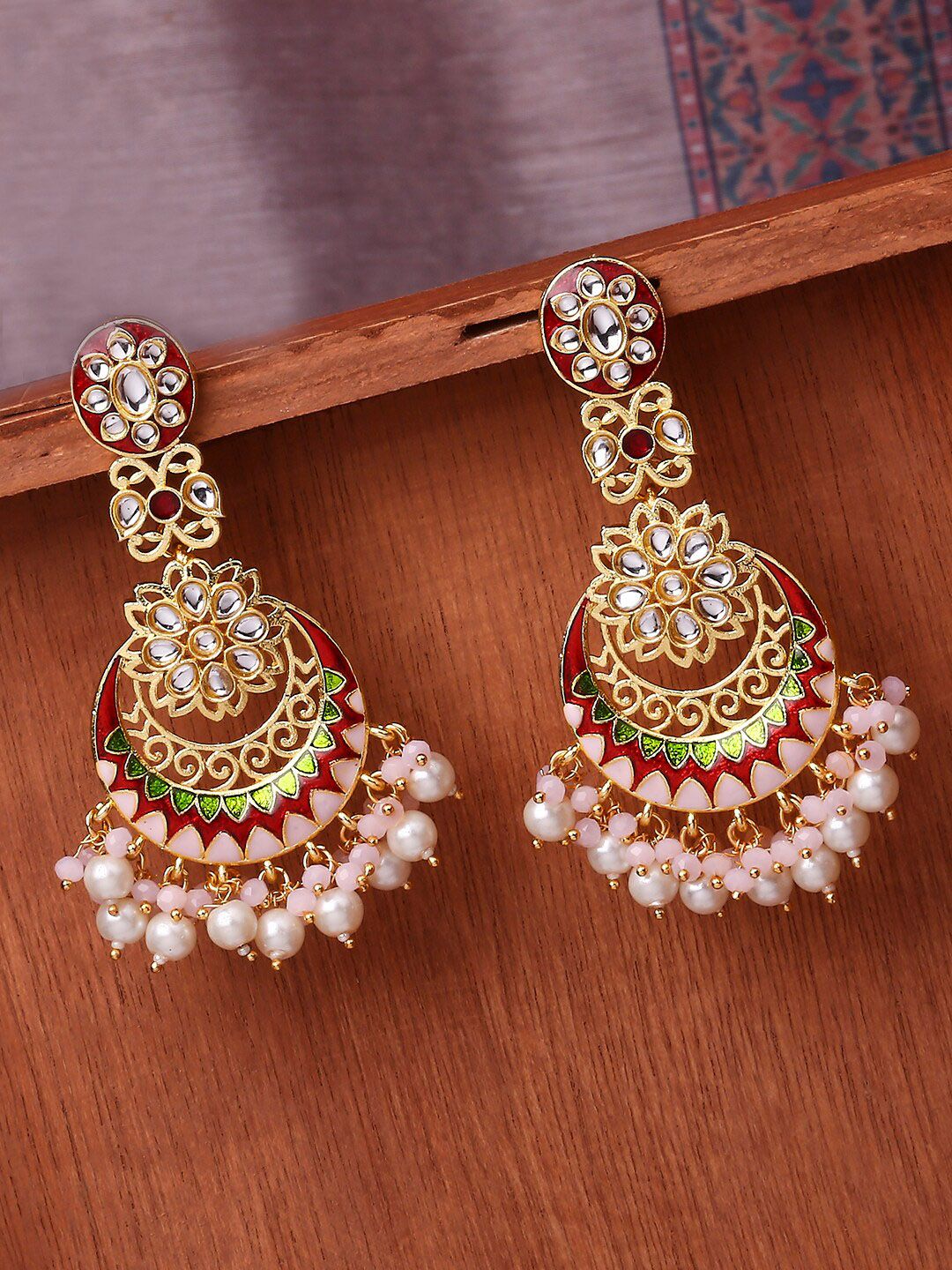 OOMPH Red Circular Chandbalis Earrings Price in India
