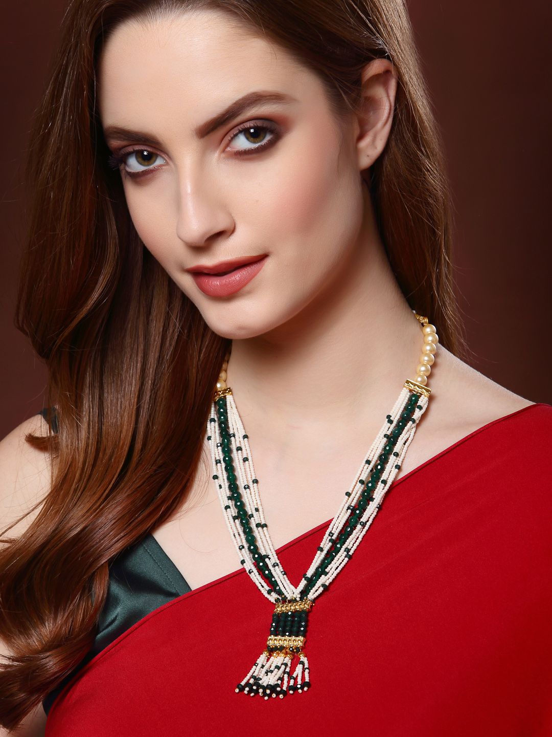 PANASH Gold-Toned & Green Gold-Plated Layered Necklace Price in India