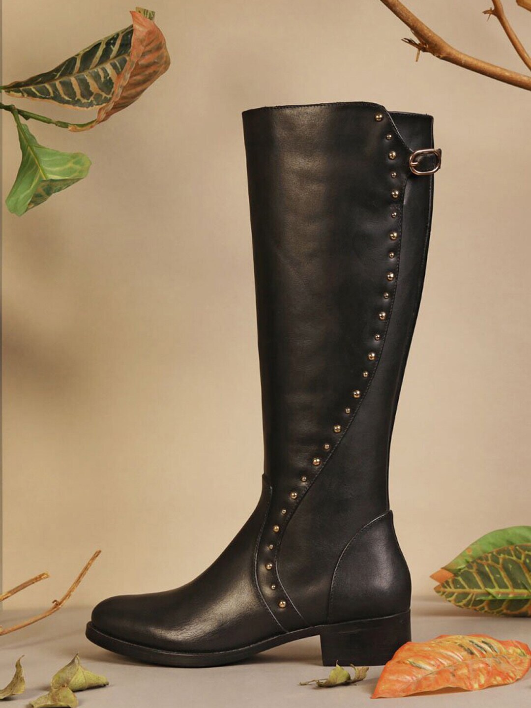 Saint G Women Black Leather Knee High Boots Price in India