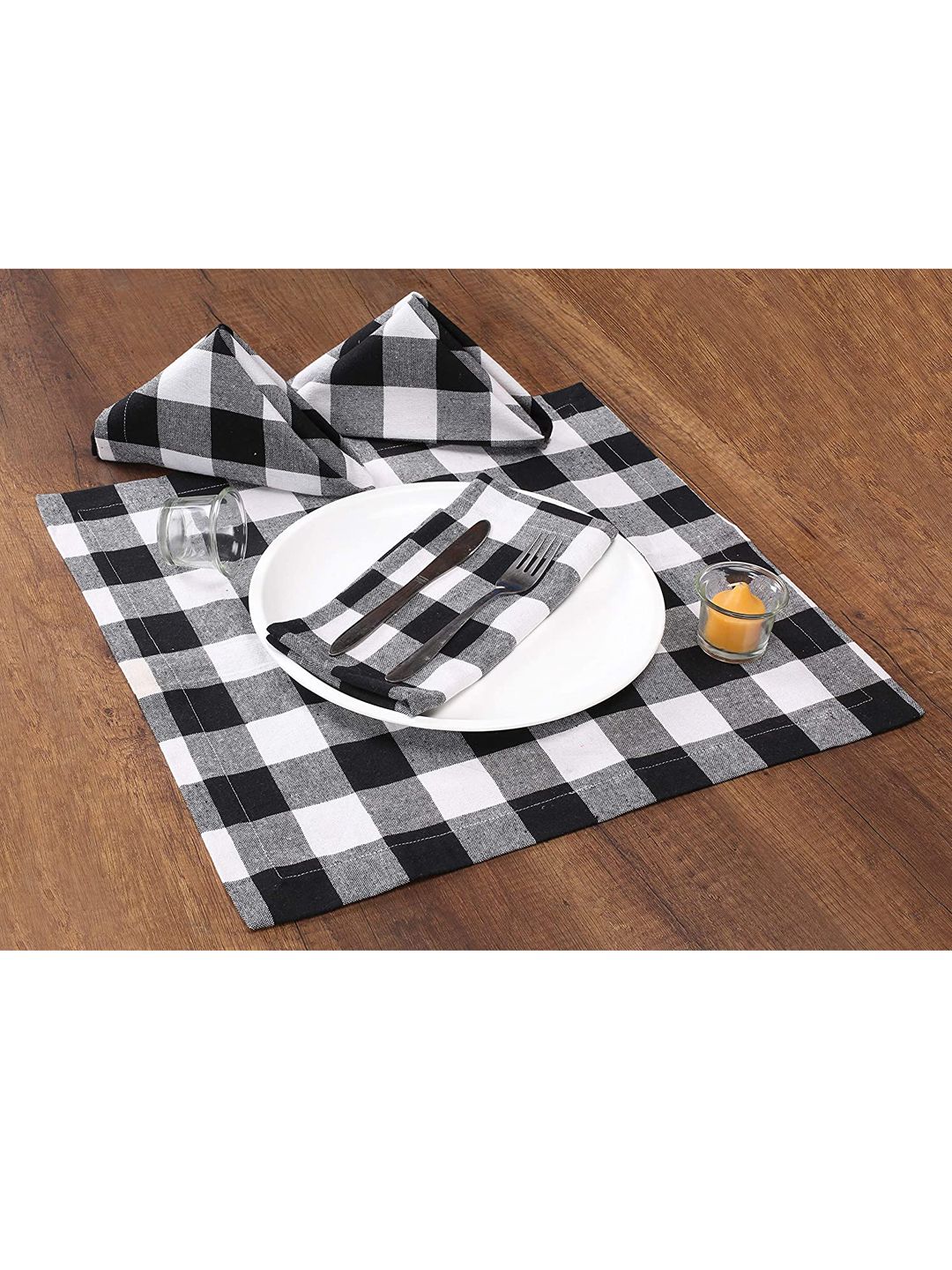 Lushomes Set Of Of 6 Black & White Checked Cotton Kitchen Napkins Price in India