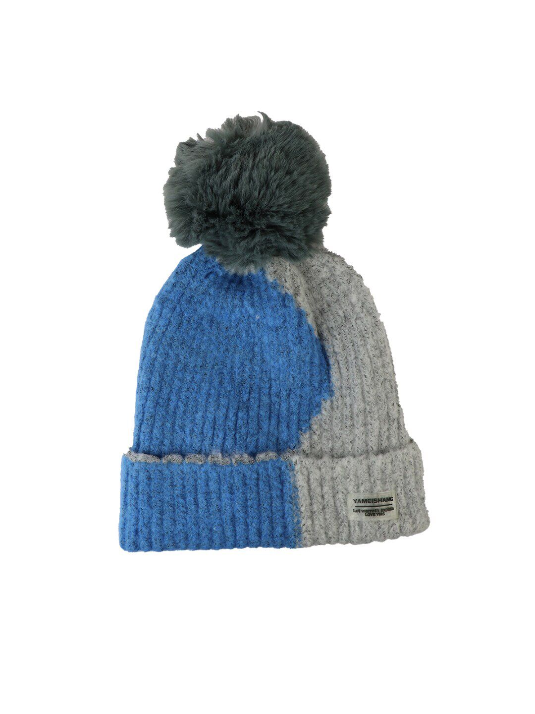 iSWEVEN Unisex Grey & Blue Colourblocked Beanie Price in India