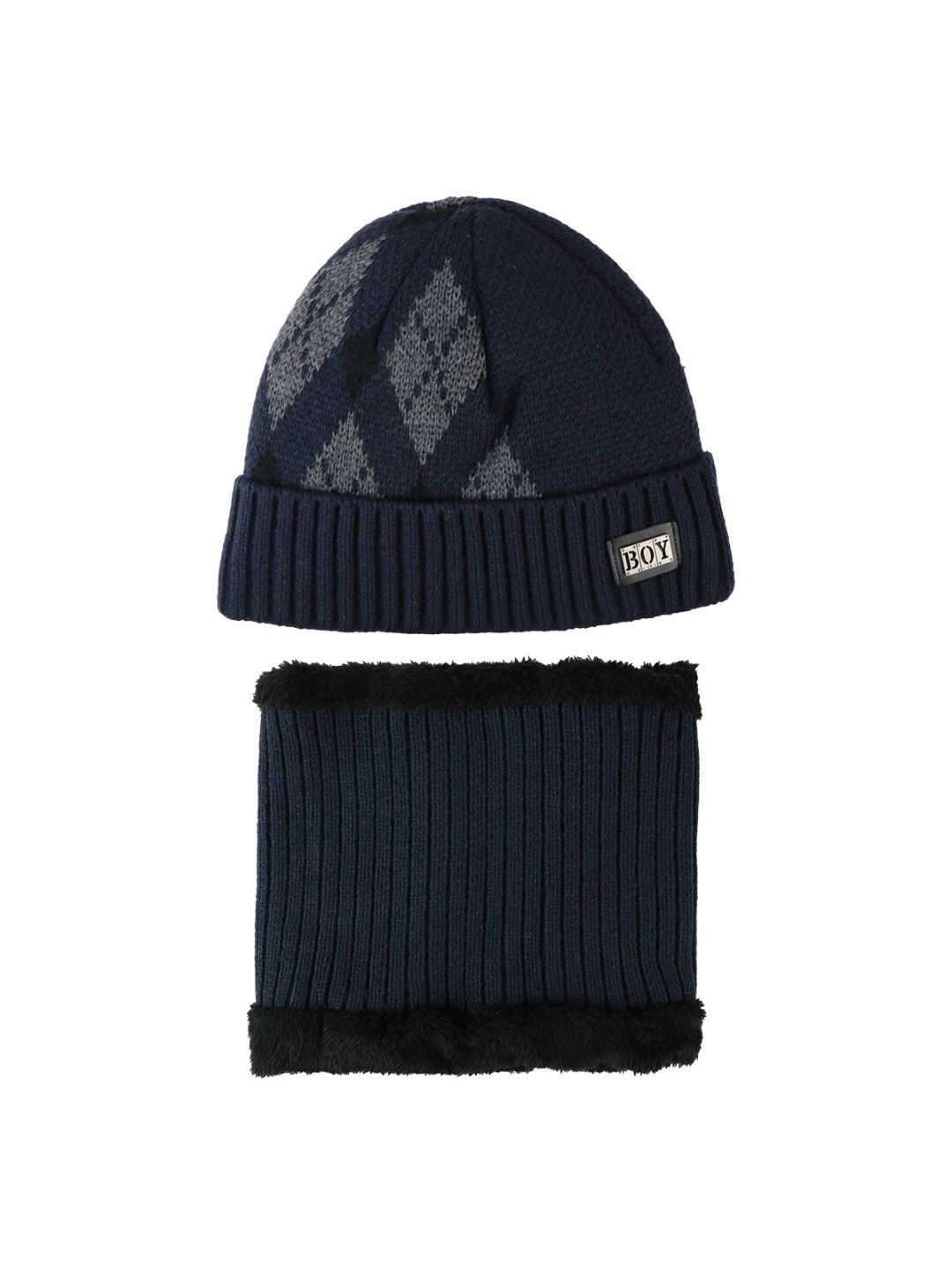 iSWEVEN Unisex Navy Blue Woolen Beanie  with Neck Warmer Scarf Price in India