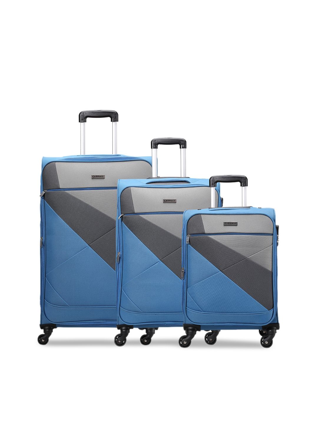 CARRIALL Blue & Grey Pack of 3 Colourblocked Luggage Trolley Price in India