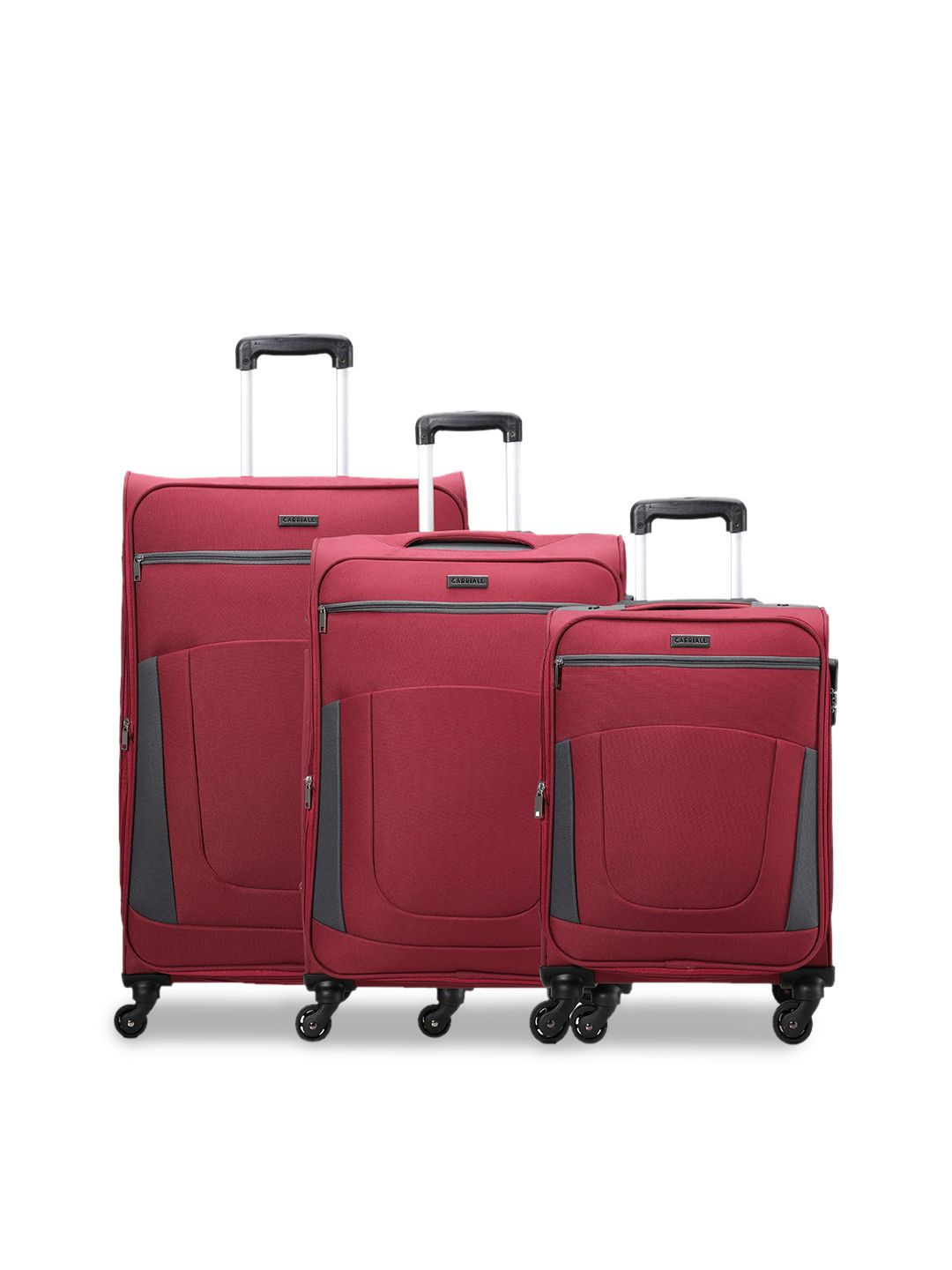 CARRIALL Set Of 3 Red Solid Soft-Sided Trolley Suitcases Price in India