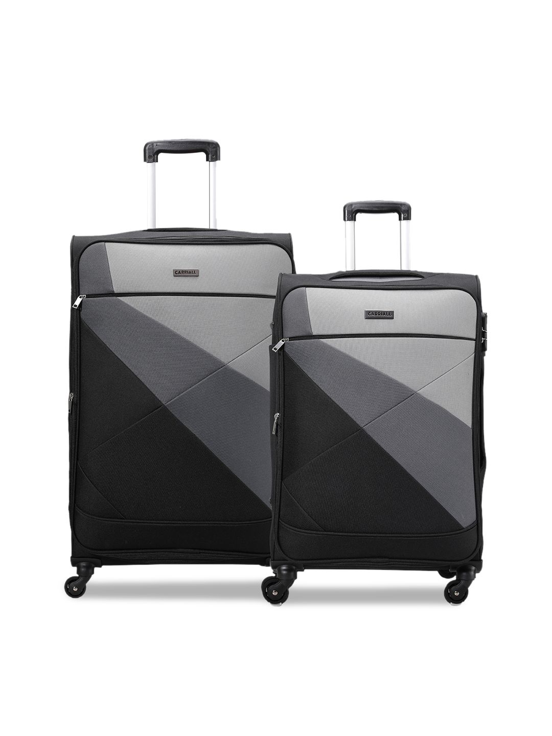 CARRIALL Set Of 2 Black & Grey Colourblocked Soft-Sided Trolley Suitcases Price in India