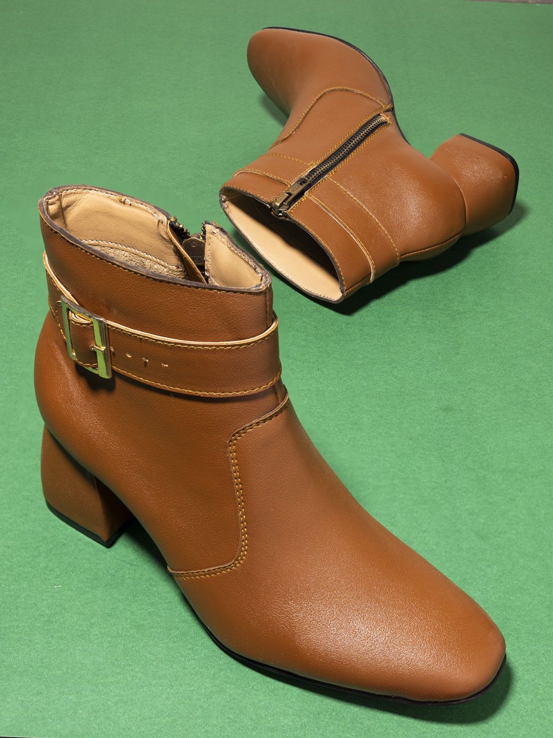 El Paso Tan High-Top Block Heeled Boots with Buckles Price in India