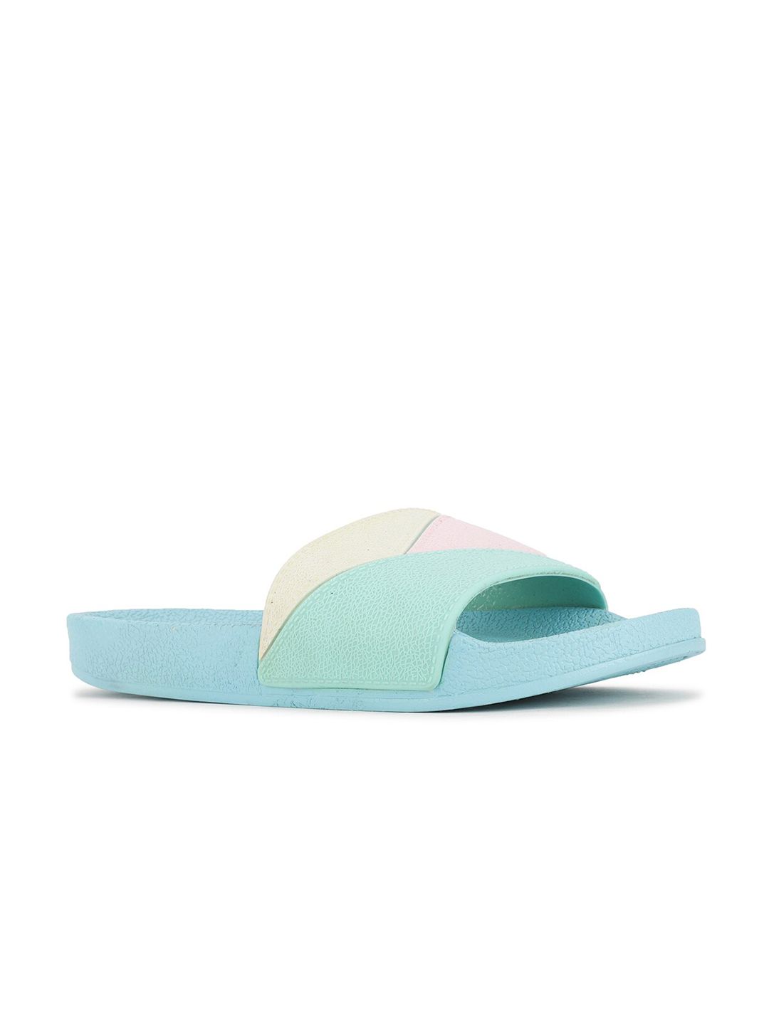 Sandak by Bata Women Green & Pink Colourblocked Sliders Price in India