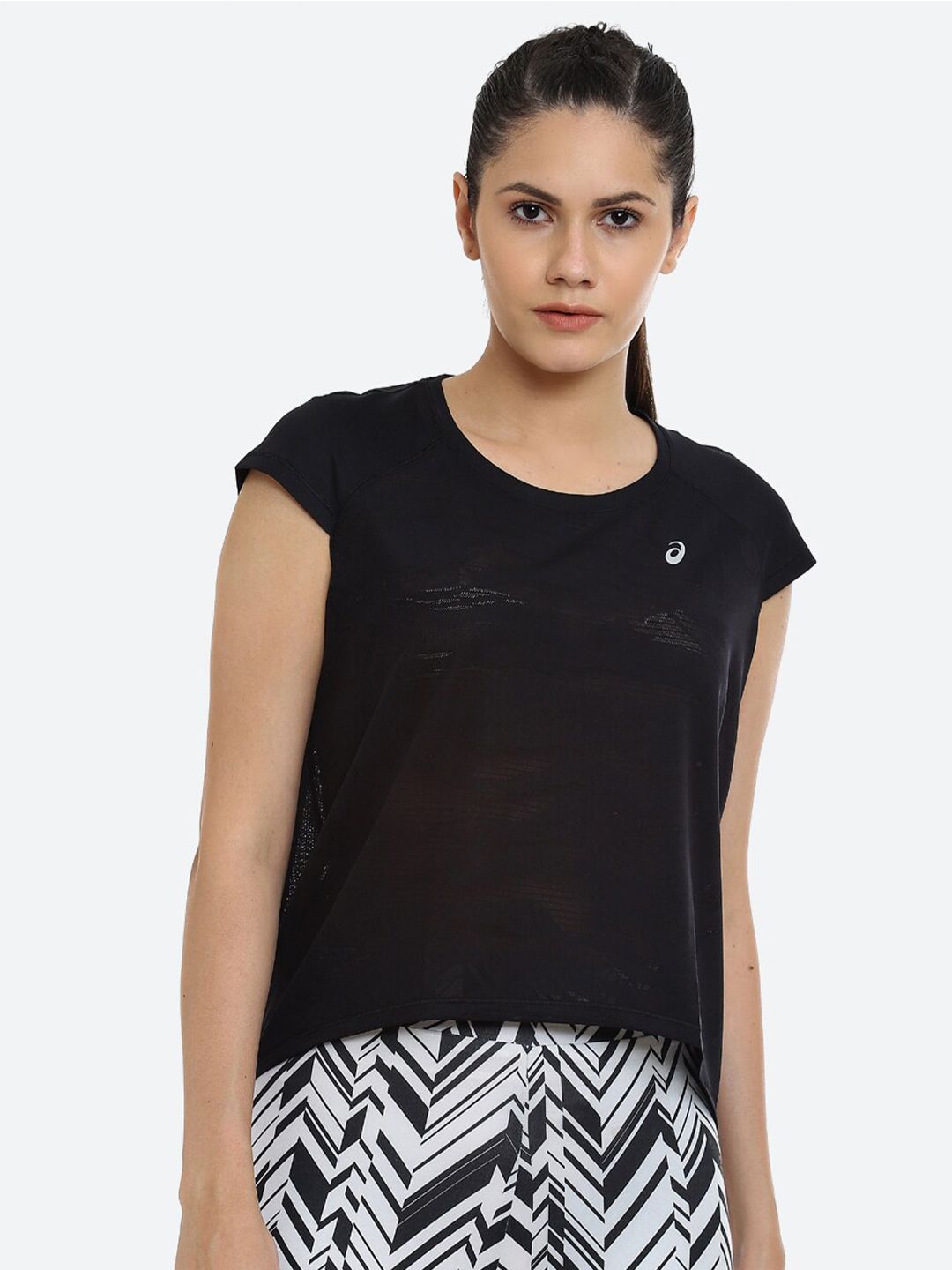 ASICS Women Black VENTILATE CROP Running T-shirt Price in India