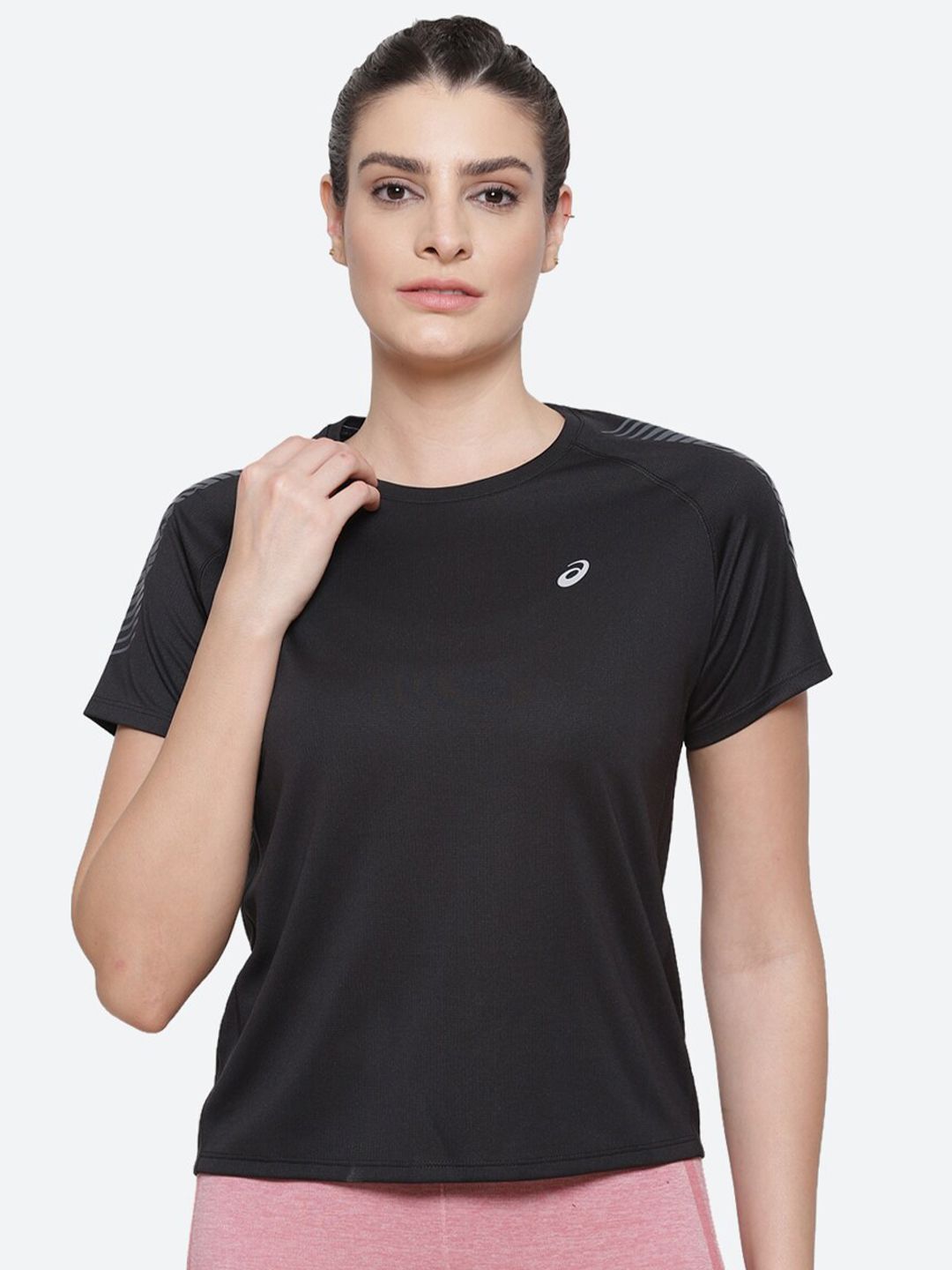 ASICS Women Black ICON SS T-shirt Price in India