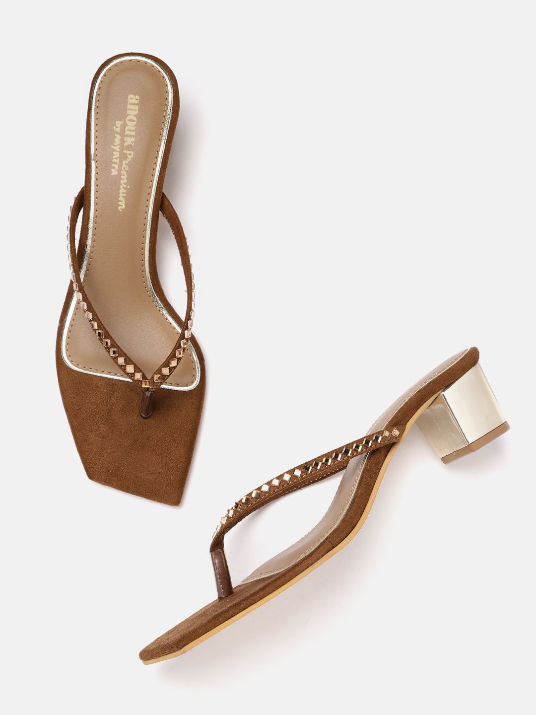 Anouk Brown Embellished Block Heels Price in India