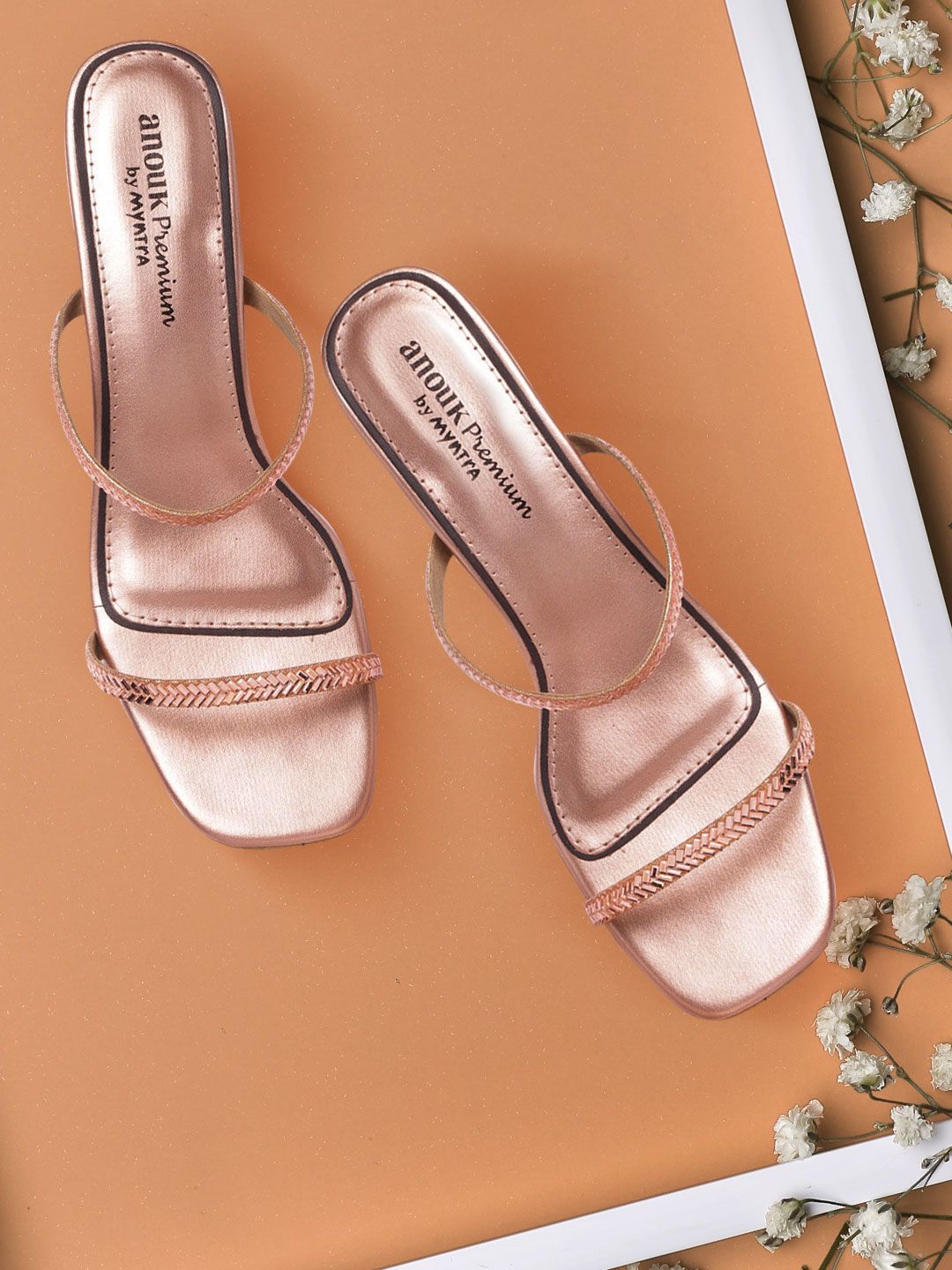 Anouk Rose Gold-Toned Embellished Kitten Heels Price in India