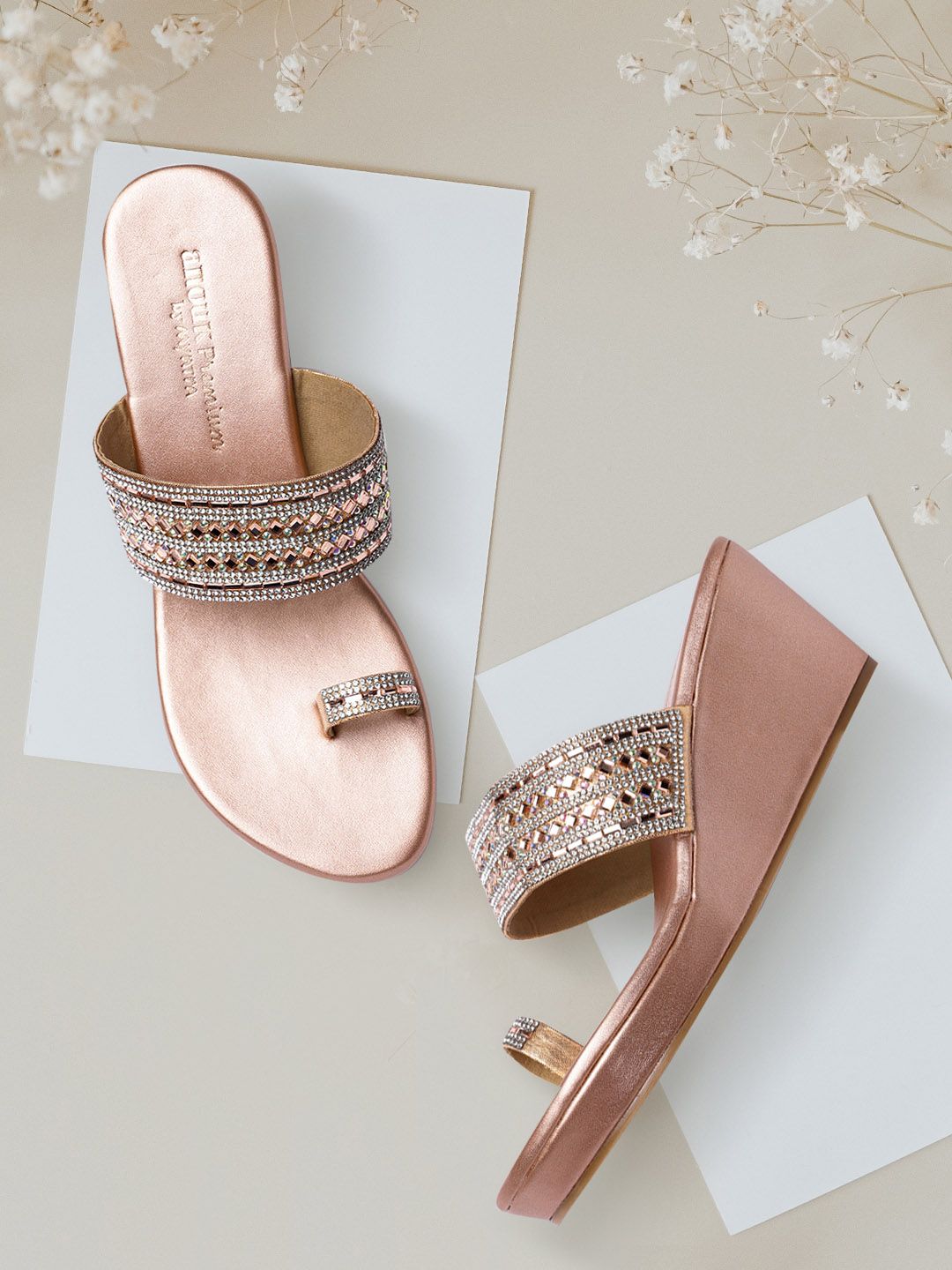 Anouk Rose Gold Embellished Party Wedge Sandals Price in India