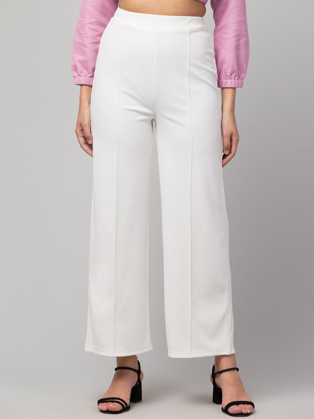Orchid Blues Women White Flared High-Rise Parallel Trousers