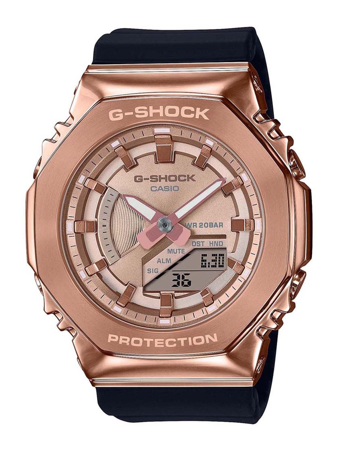 CASIO G-Shock Women Rose Gold-Toned Dial & Black Bracelet Style Straps Analogue and Digital Chronograph Watch Price in India