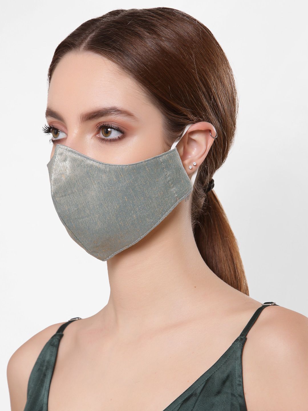 Anekaant Women Grey Solid 3-Ply Reusable Cloth Mask Price in India