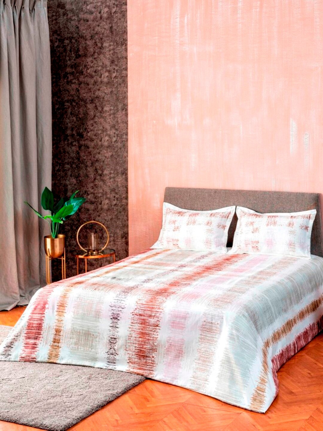 DDecor Brown & White 120 TC Cotton Printed Double King Bed Cover With 2 Pillow Covers Price in India