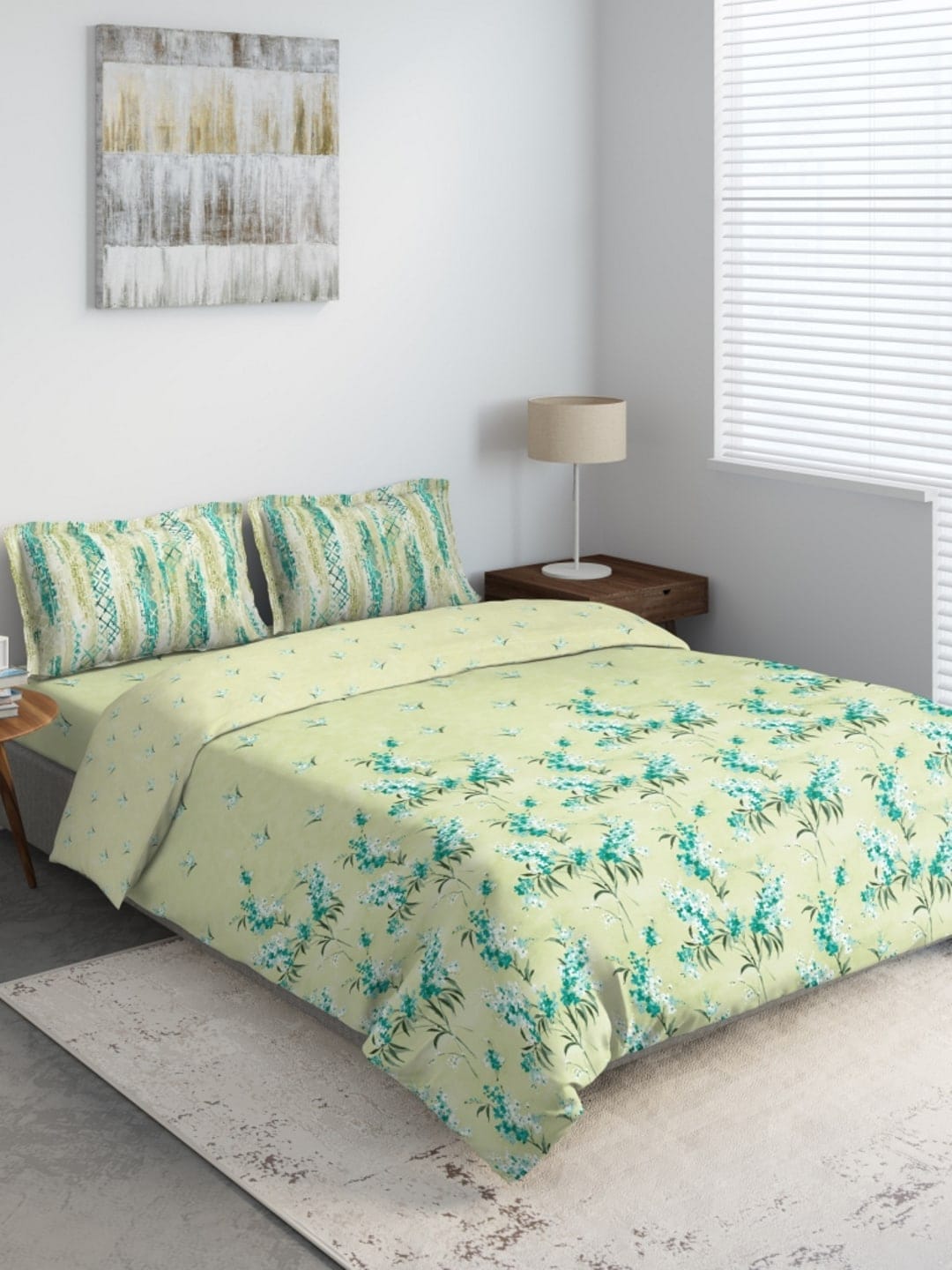 DDecor Turquoise Blue & Green Printed Double Queen Cotton Bedding Set Price in India